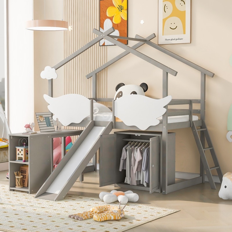 Loft bed with discount slide and desk